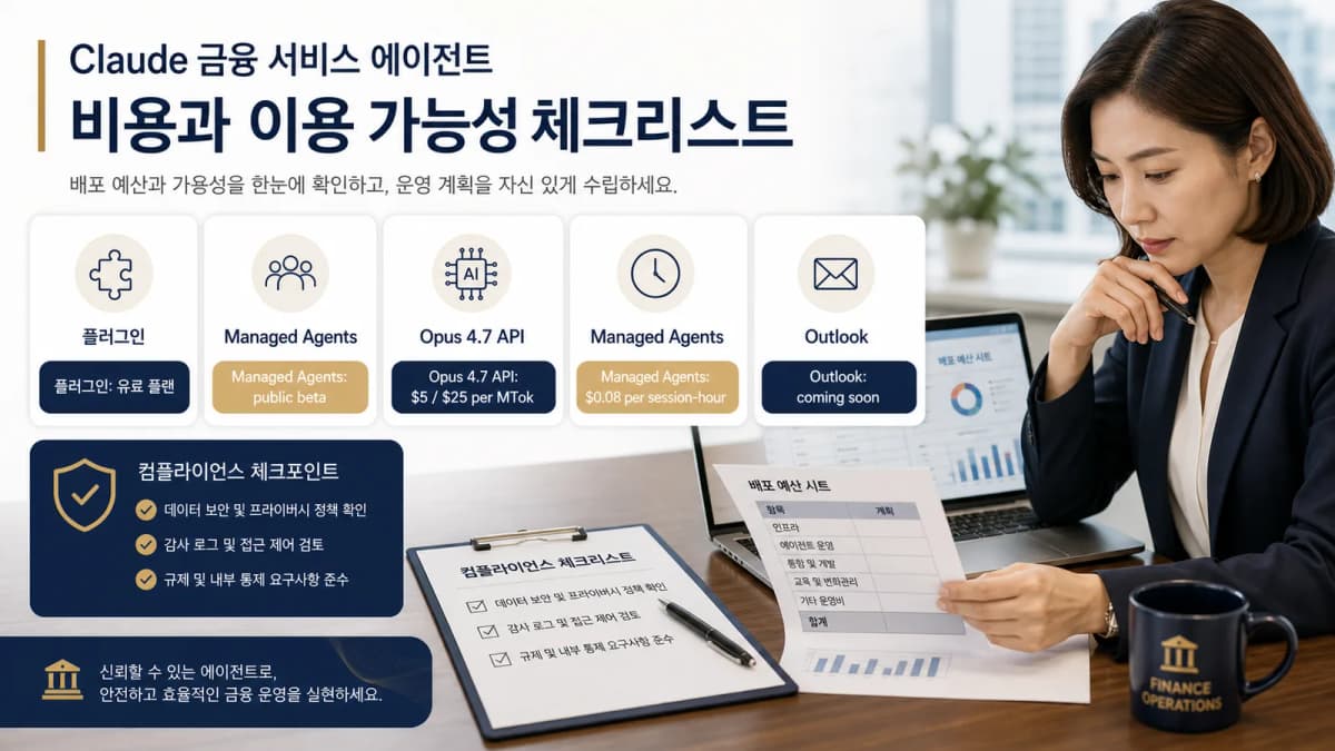 Claude 금융 서비스 에이전트의 유료 플랜 Managed Agents Opus 4.7 API 비용 체크리스트