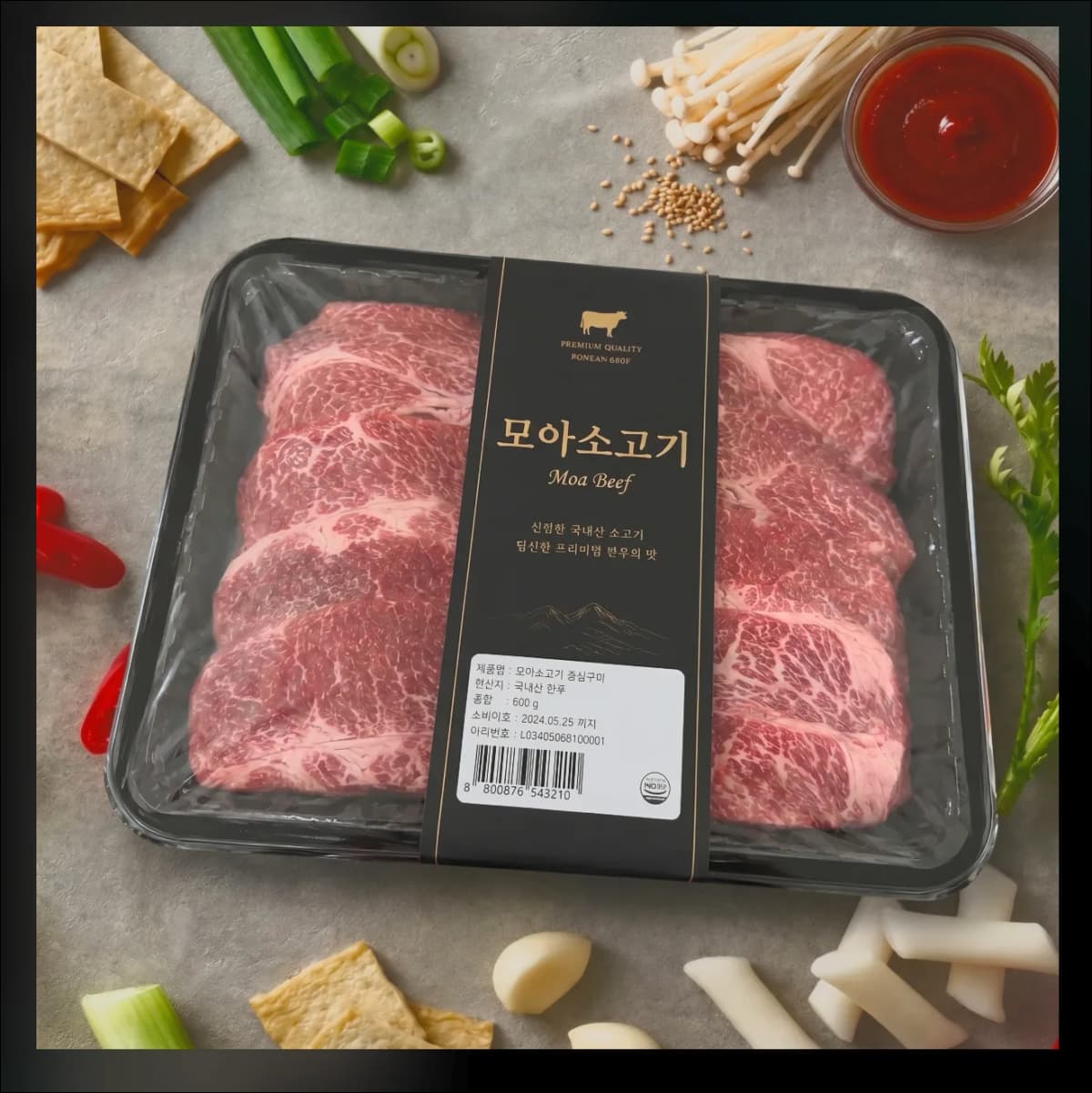크리젠 푸드 연출하기로 재료와 배경이 추가된 식품 연출 결과