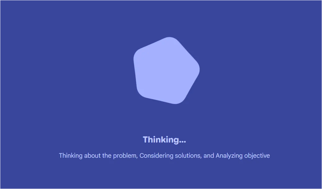 Google Opal 앱이 입력값을 처리하며 Thinking 상태를 보여주는 화면