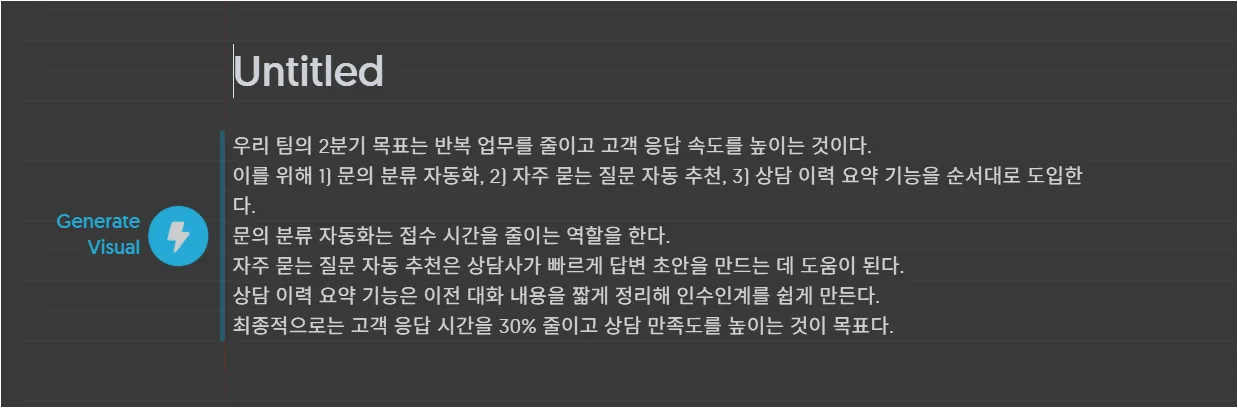 napkin ai 문장 입력 후 generate visual 표시