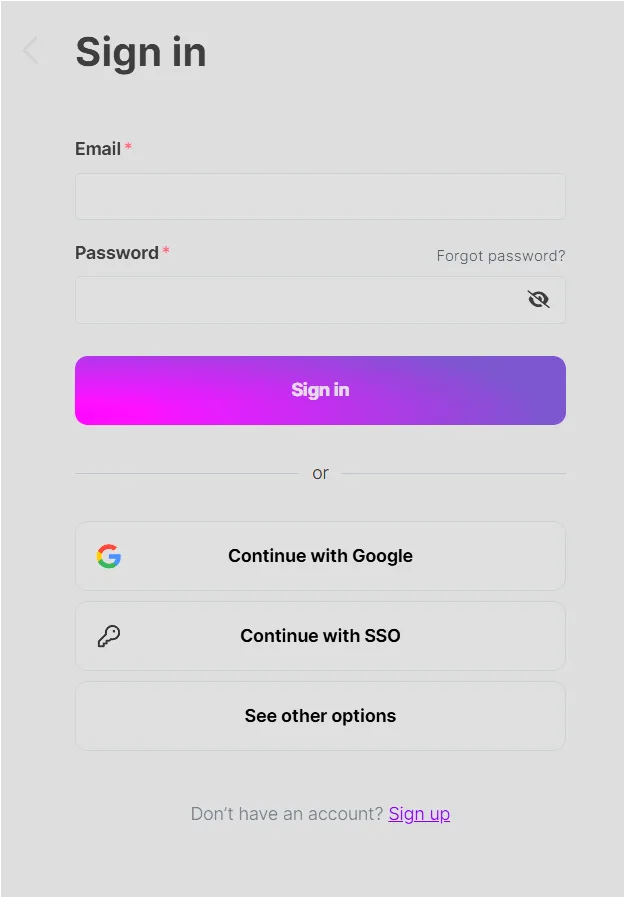 Make 로그인 화면에서 이메일 로그인과 Google 계정 로그인을 선택하는 화면