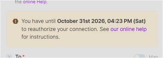 Make Gmail 연결에서 재인증 필요 날짜 안내가 표시되는 화면