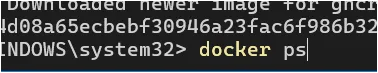 PowerShell에 docker ps 명령어를 입력해 컨테이너 상태를 확인하는 화면