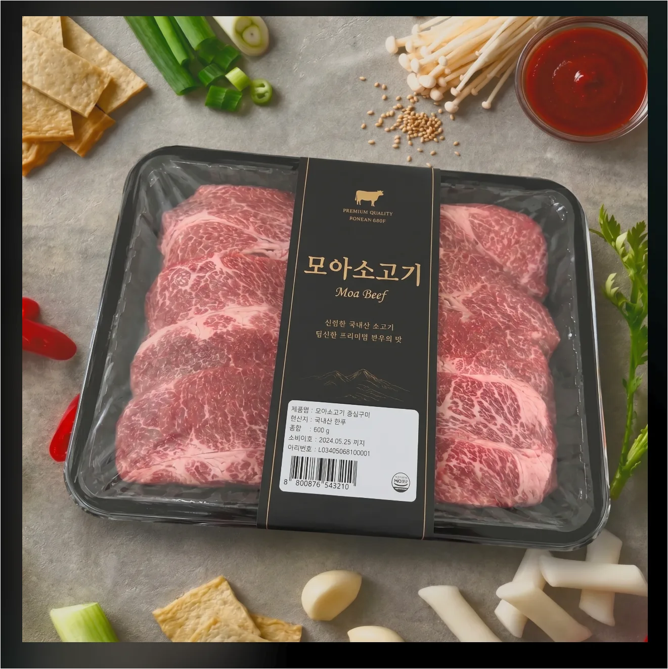 크리젠 푸드 연출하기로 재료와 배경이 추가된 식품 연출 결과
