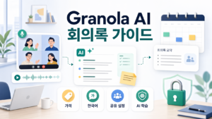 Granola AI 회의록 앱의 가격과 개인정보 설정을 설명하는 한국어 인포그래픽