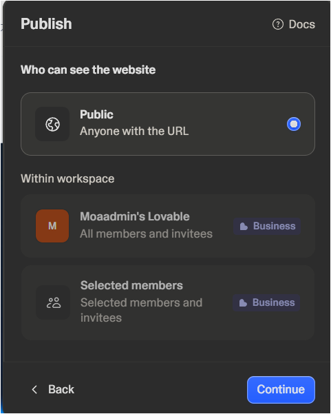 Lovable publish 설정 - public