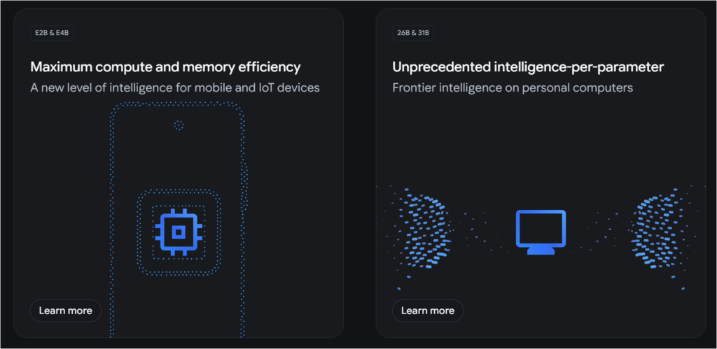 젬마 4 이해를 돕도록 캡쳐한 gemma4 웹사이트