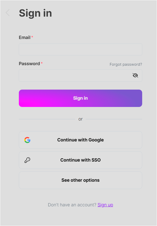 Make 로그인 화면에서 이메일 로그인과 Google 계정 로그인을 선택하는 화면