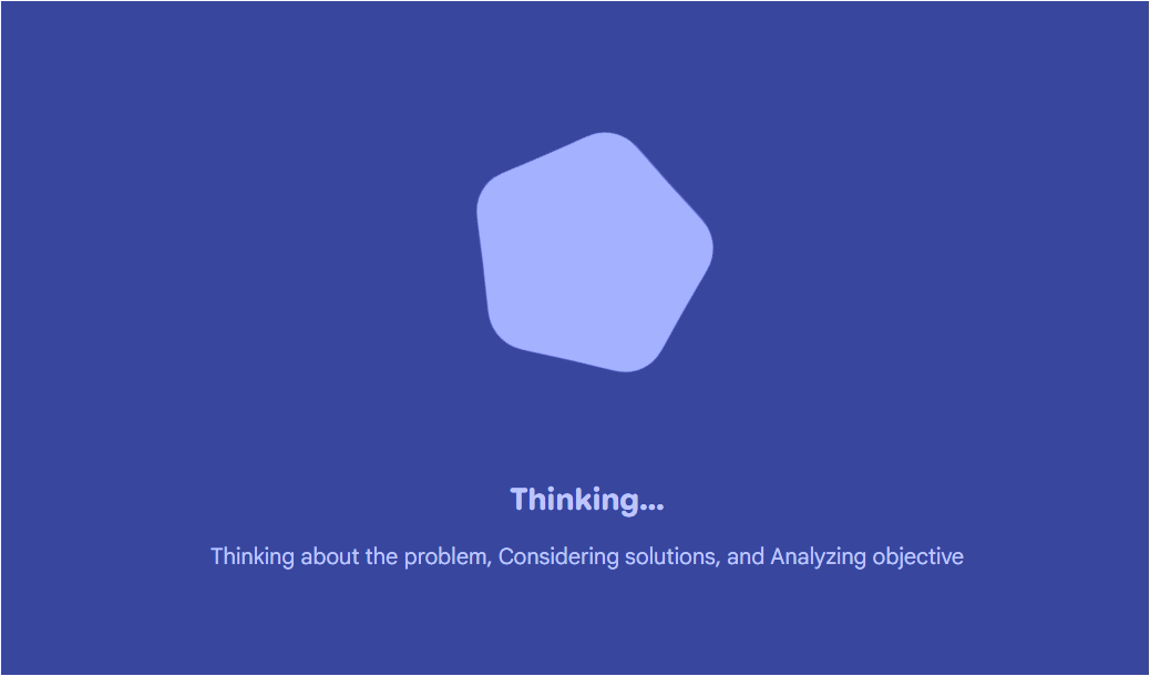 Google Opal 앱이 입력값을 처리하며 Thinking 상태를 보여주는 화면