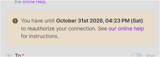 Make Gmail 연결에서 재인증 필요 날짜 안내가 표시되는 화면